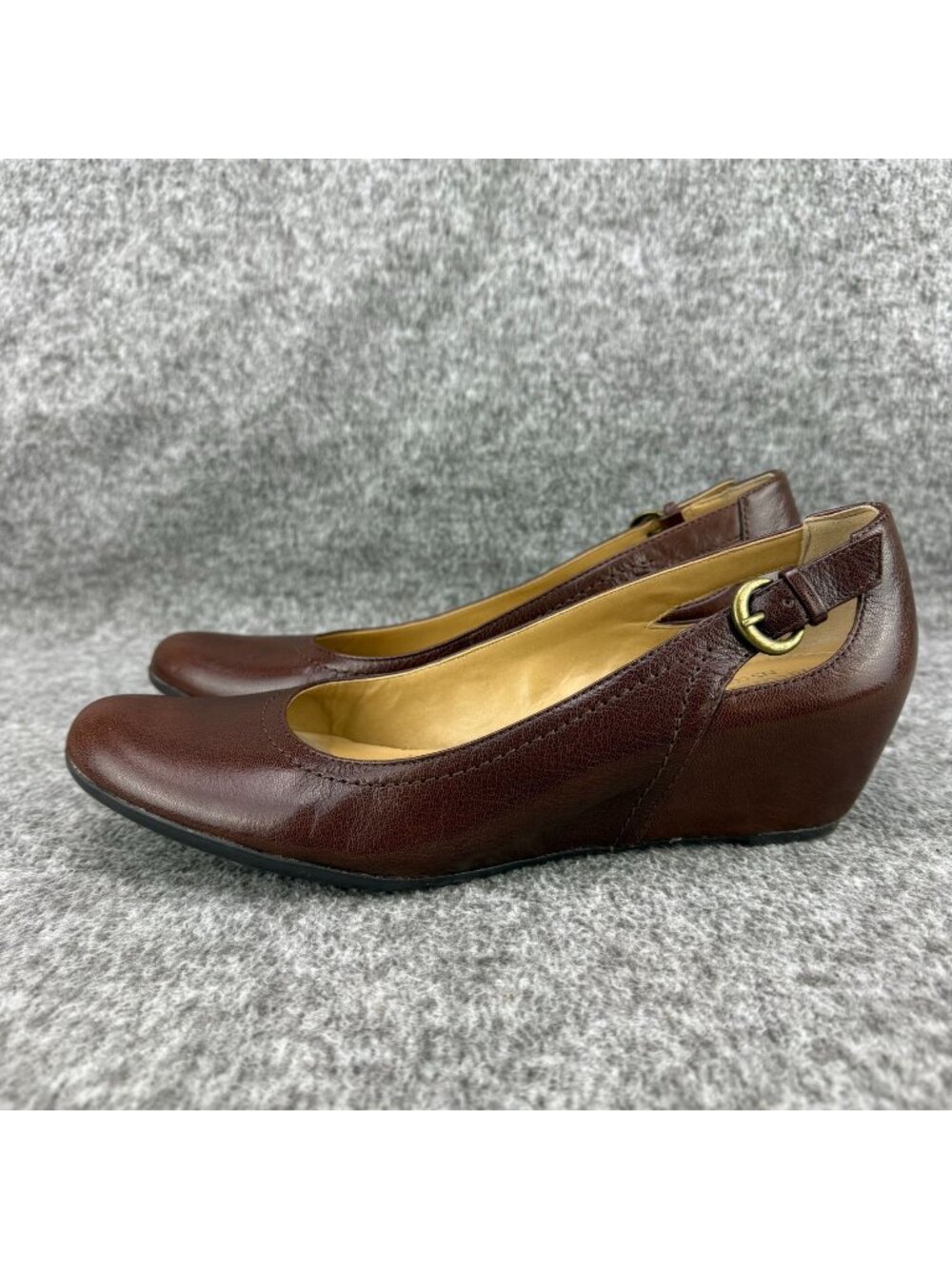 ✅Womens 10N Naturalizer Naja Brown Leather Slip On Wedge Heel Shoes PEELING